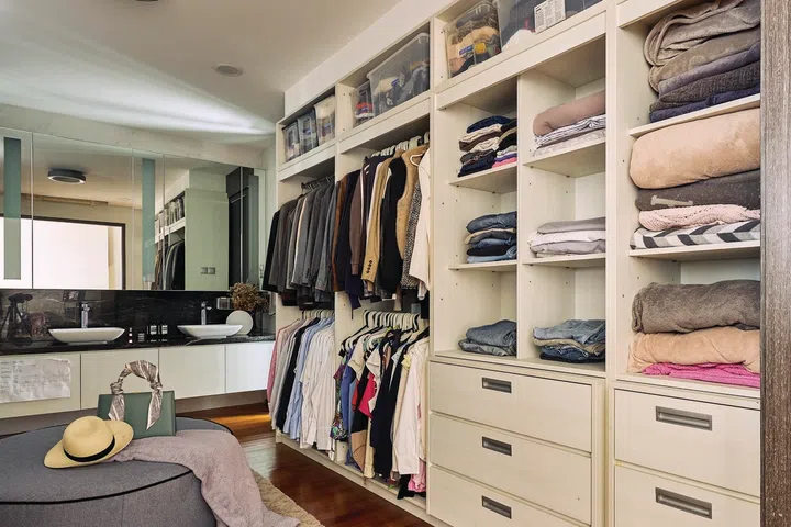 The original walk-in wardrobe was retained.