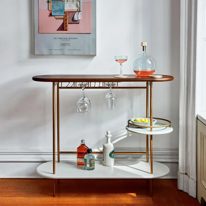 10 Best Bar Cart Trolleys for Small Homes (West Elm Tiered Bar Console)