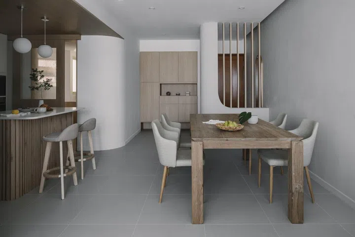 Dining area in a young lawyer couple's 3-bedroom condominium in Bishan.
