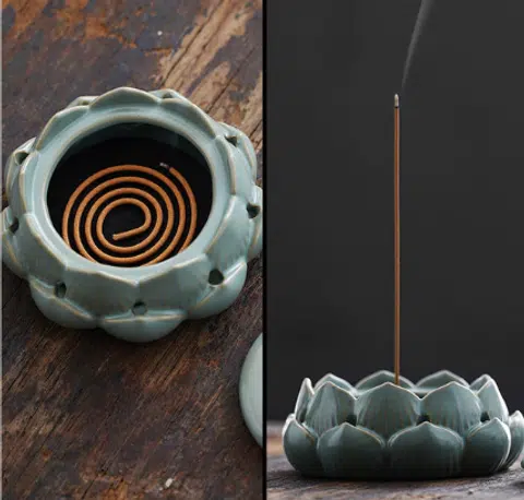 Lotus-Shaped Ceramic Incense Burner