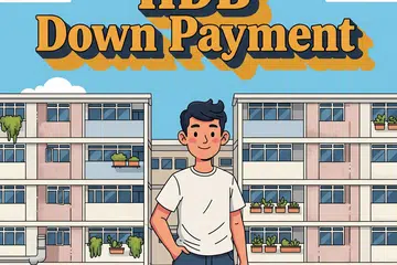 A cartoon drawing of a young Singaporean man in front of a HDB block.