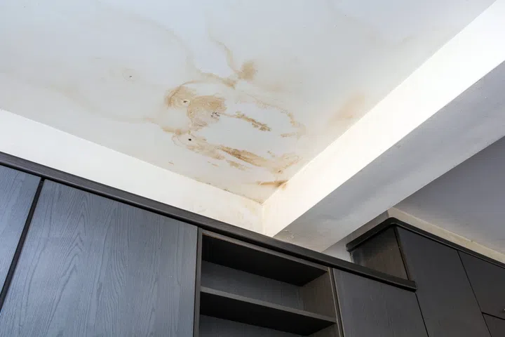 Roof leakage, water dameged ceiling roof and stain on ceiling.