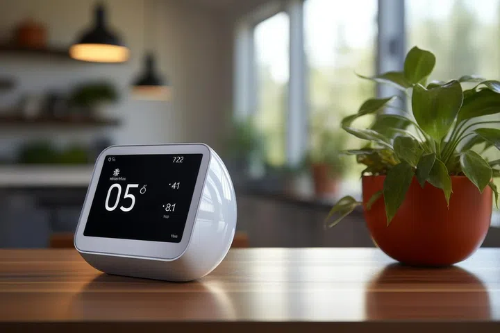 Thermostat placed Next to Potted Plant.