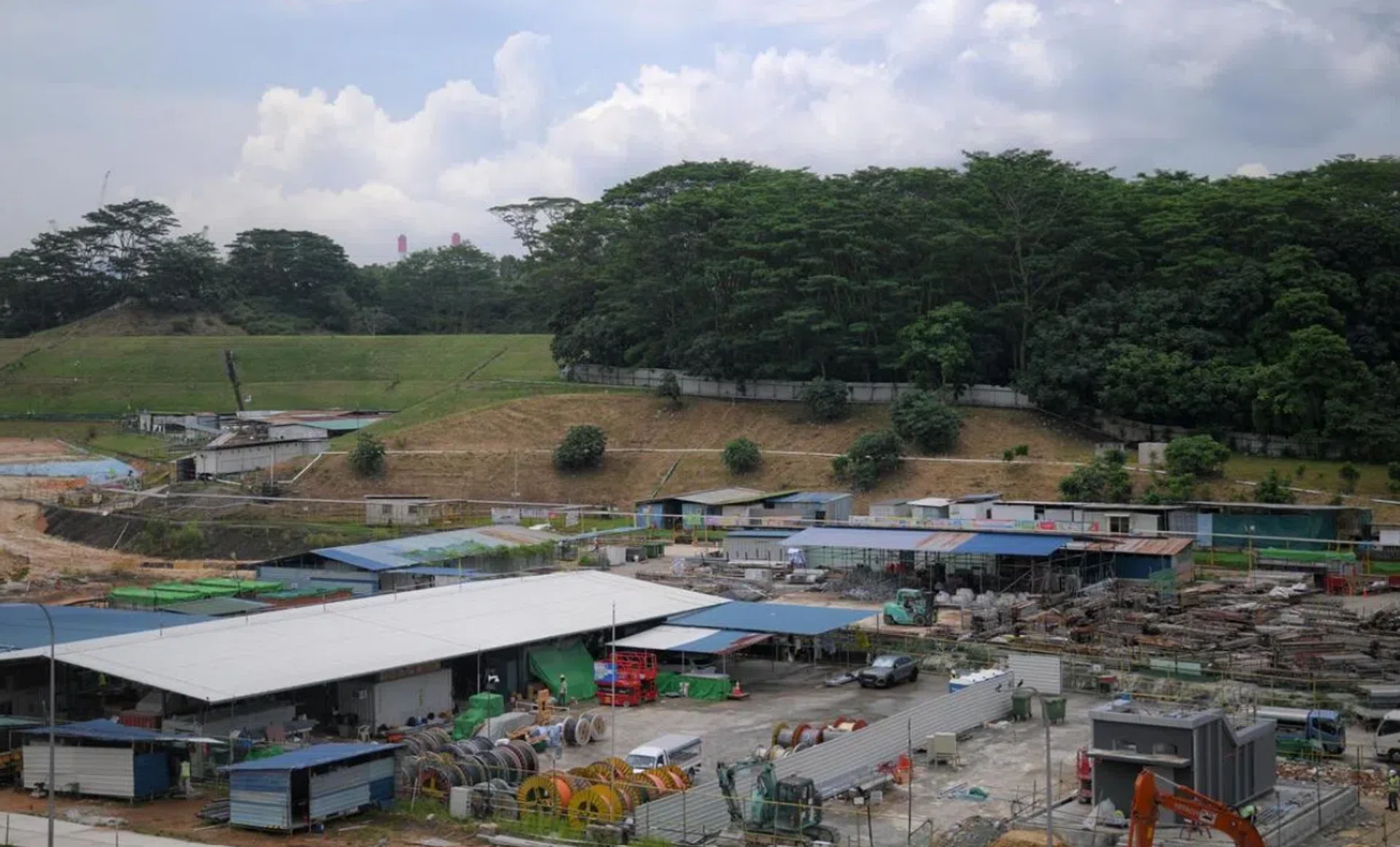 The area in the background of a photo taken on July 7 is where JTC will build the Woodlands Gateway transport hub. In the foreground is the site of the Woodlands North RTS station, now under construction.