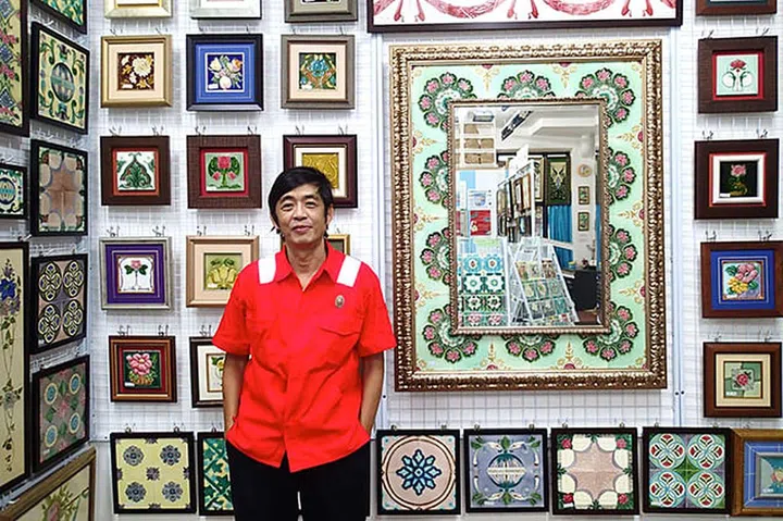 Owner Victor Lim in the former Aster by Kyra Peranakan tile shop gallery