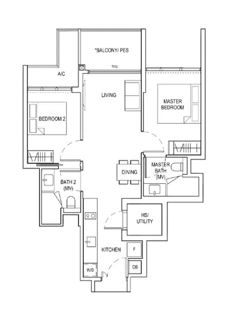 Bagnall Haus Condo 2-bedroom (Type B1A) 71 sqm floor plan.