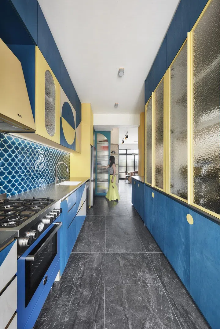 Bold, eclectic kitchen cabinet design.
