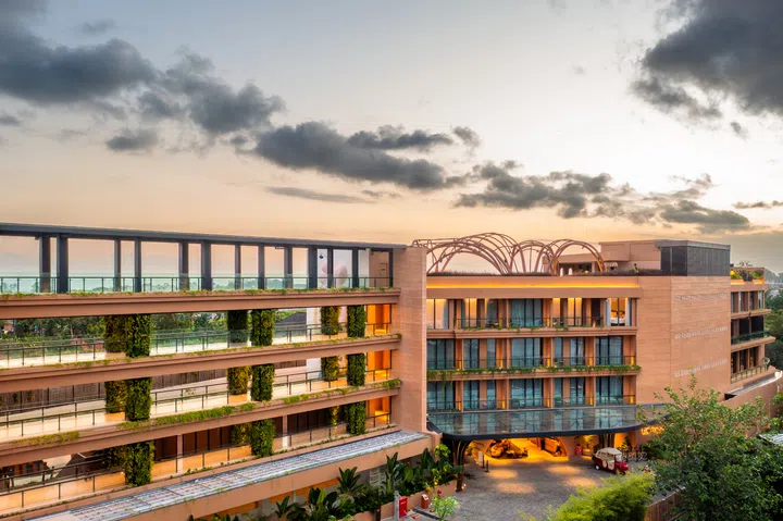 Building facade of the Noema Resort Bali, designed by Hirsch Bedner Associates (HBA).