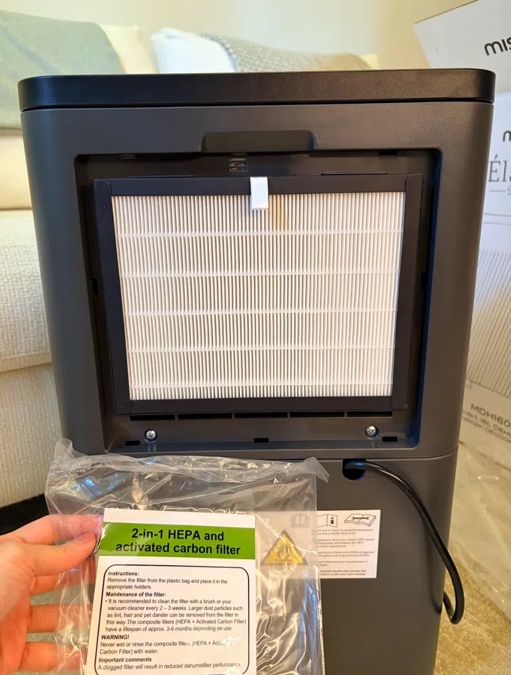 A new HEPA filter for the Mistral ÉlanPure 5-in-1 Smart Dehumidifier & Air Purifier (product code number MDH1603DW).