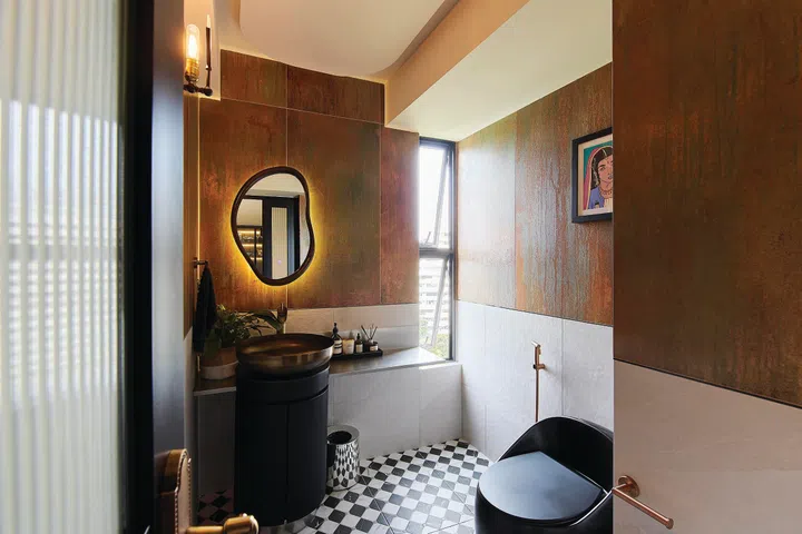 Powder room in a 3-bedroom condo (1,800 sq ft) in Pandan Valley, designed by Insight.Out Studio.