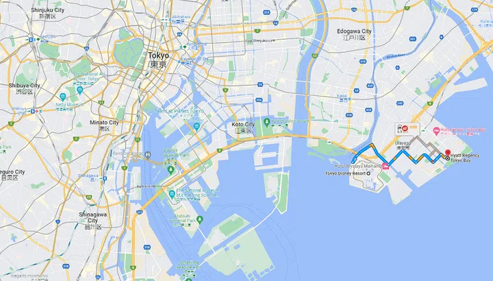 Hyatt Regency Hotel Tokyo Bay is just a stone's throw from Tokyo Disneyland. Map view of the journey