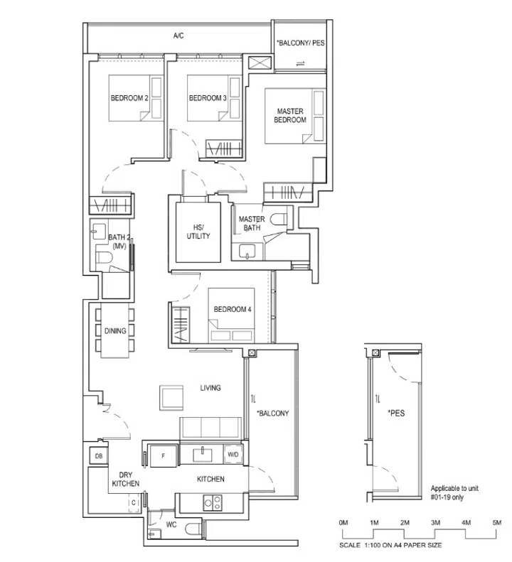 Bagnall Haus Condo 4-bedroom (Type E1A) 116sqm floor plan.