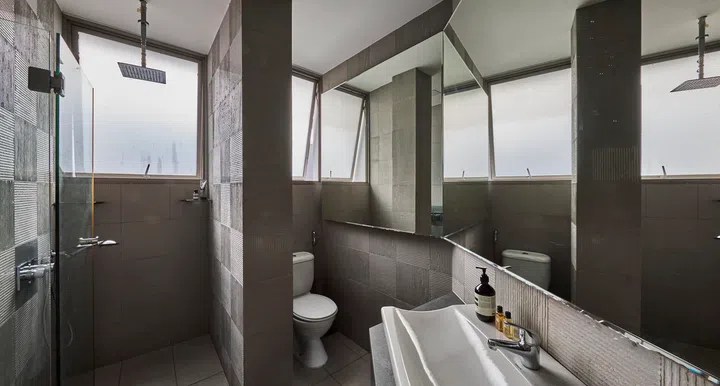 Common bathroom on the second floor of the Liong family home.