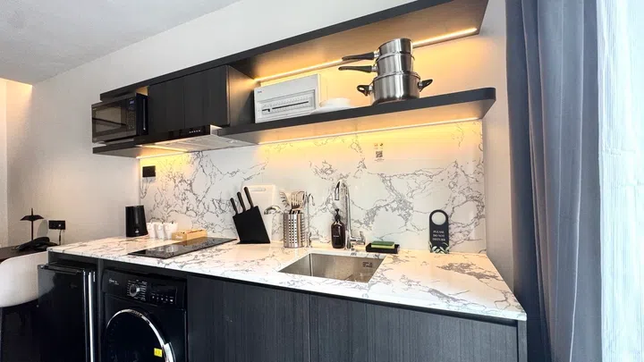 Fully-equipped in-room kitchenette makes cooking meals safe, enjoyable, and hassle-free.