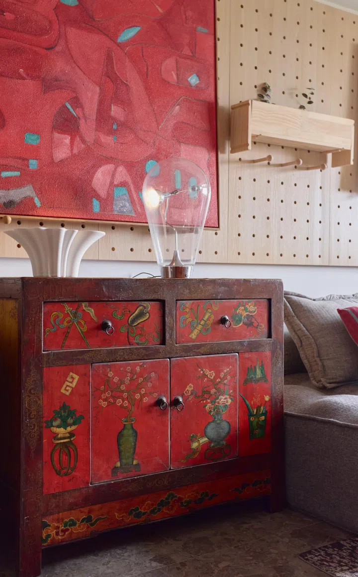Antique chest of drawers in architect interior designer Winston Lim (of Winstudio)’s 3-room HDB in Pasir Ris.