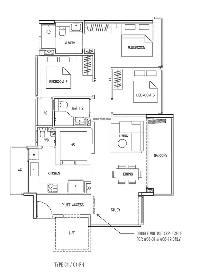 35 Gilstead 3-bedroom floor plan Type C1 1,012sqft. Image from official 35 Gilstead website