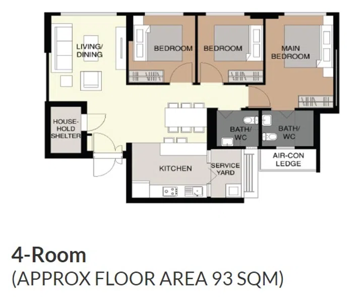 Punggol Point Crown 4-Room floor plan.