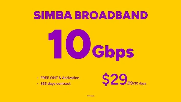 SIMBA 10 Gbps (WiFi 7) (12 months), $29.99/mth