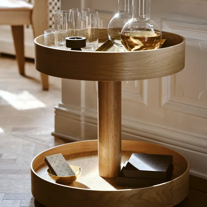 IKEA STOCKHOLM 2025 Oak Veneer Side Table with Castors by Ola Wihlborg, $249