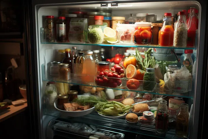 Refrigerator with a food and drinks.