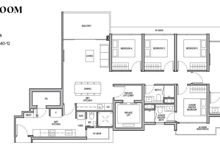 The Orie condo 5-bedroom with private lift (type E1) floor plan.