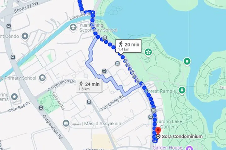 Sora condo is an 18 to 20-minutes' walk from Lakeside MRT Station.