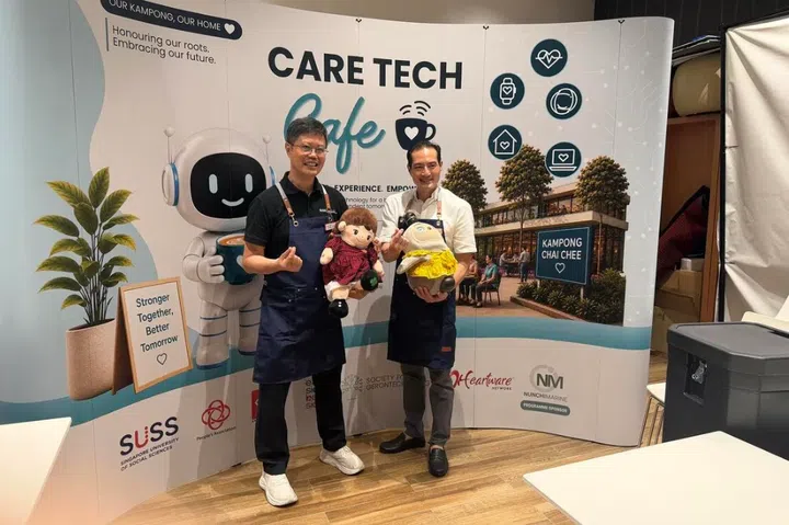 Senior Minister of State for Health Tan Kiat How (right) and SUSS associate professor Kelvin Tan at the Care Tech Cafe at Heartbeat@Bedok on July 31, 2026.