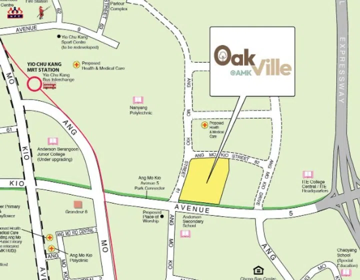 Map showing location of Oak Ville @ AMK – Plus.