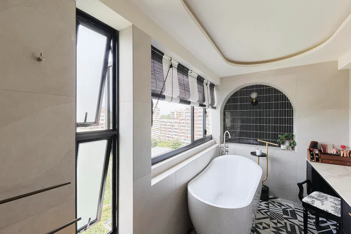 Master bathroom in a 3-bedroom condo (1,800 sq ft) in Pandan Valley, designed by Insight.Out Studio.