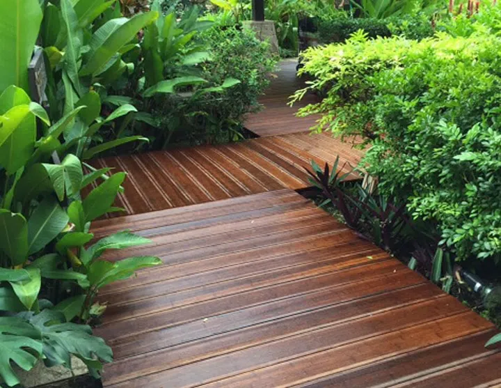 Close up of outdoor wood floor decking.