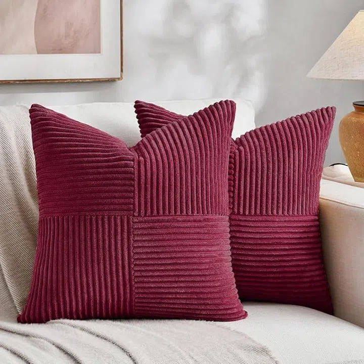 Fancy Homi 2 Packs Burgundy Red Decorative Throw Pillow Covers, $29.87