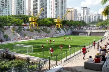 An illustration of a dry dock reimagined as sports facility that was created with the assistance of artificial intelligence.