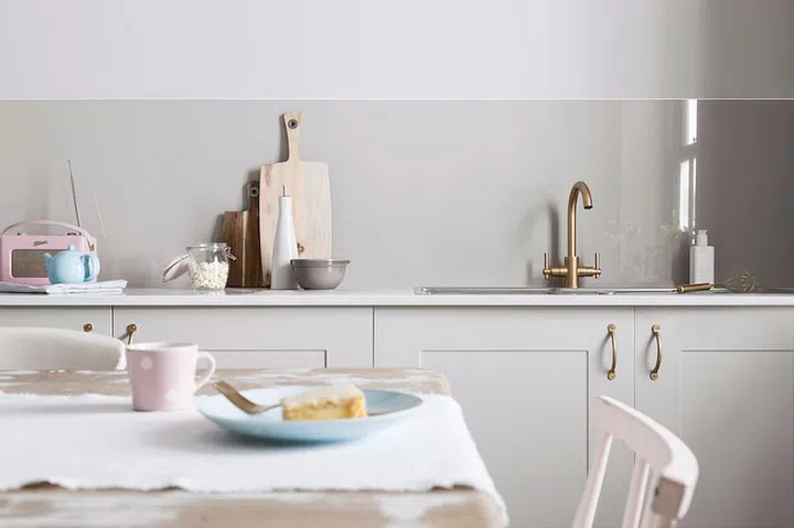 Half height grey kitchen backsplash
