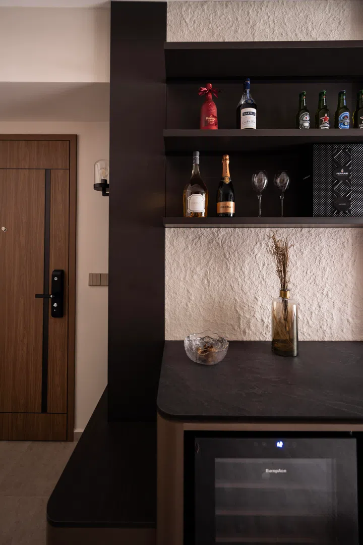 The textured wall adds depth.