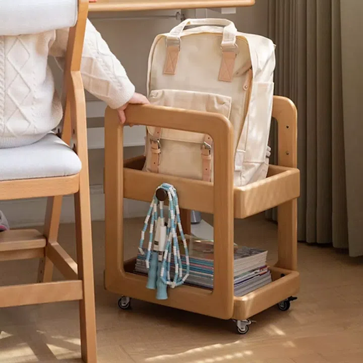 YESWOOD Scandinavian Beech Wood Wheeled Trolley Side Table VERA