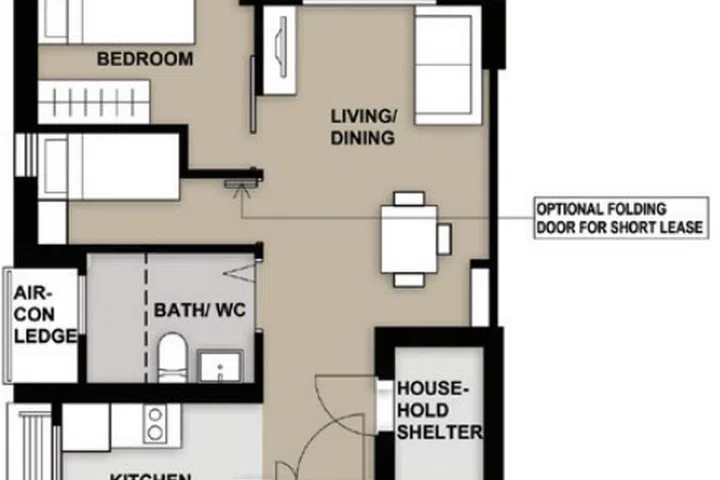 Central Trio @ AMK 2-room flexi (type 2) 48 sqm floor plan.