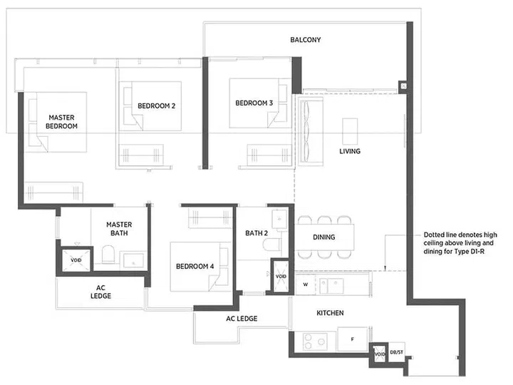 Parc Esta 4 bedroom condo floor plan, Type D1. Image from Parc Esta condo official website