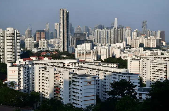 Aerial view of HDB public housing blocks in Singapore