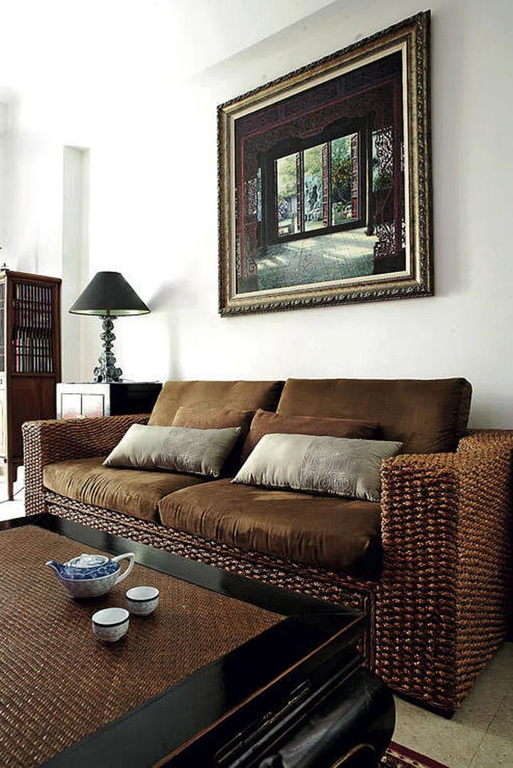 Sofa in a 1,227 sq ft modern oriental 3-bedroom condominium in Pine Grove.