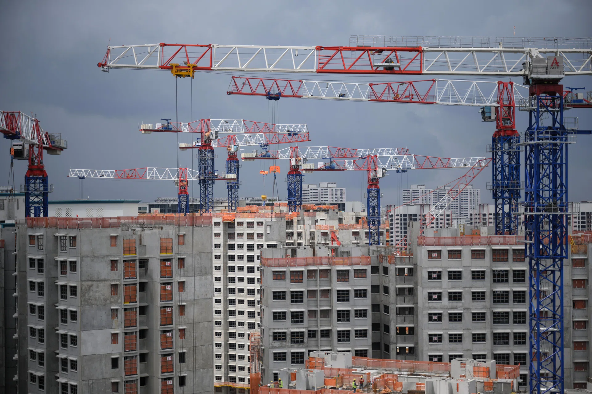 Housing Development Board (HDB) flats under construction along Kang Ching Road, on 7 Jan, 2024. Can be used for stories on housing, population, construction, land usage, land scarcity, economy and Singapore.