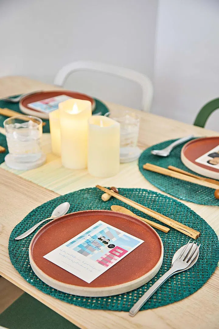 The couple buys tableware in natural, earthy tones.