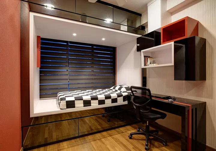 Son's bedroom in a 3-bedroom condominium apartment along Yio Chu Kang Road, for a family of four.