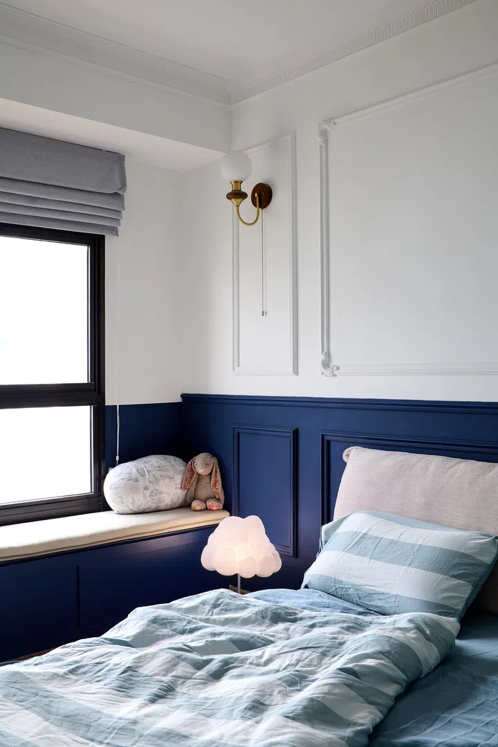 The blue and white themed Master Bedroom.