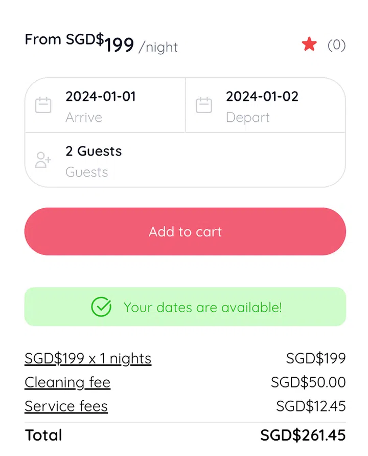 Lazarus Island Tiny House booking page