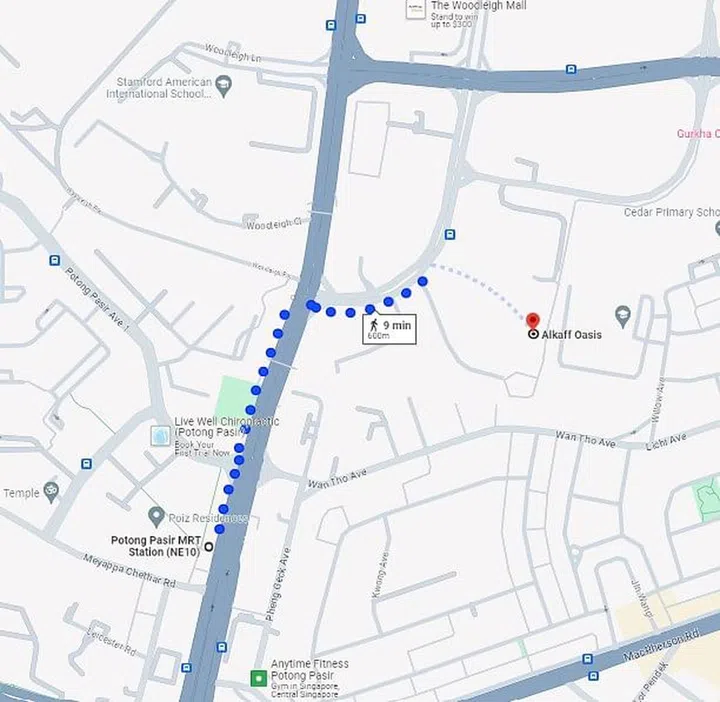 Bidadari Alkaff Oasis BTO is 9 minutes walk from Potong Pasir MRT Station. Screengrab from Google Maps.
