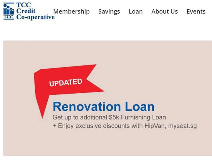 Screengrab of the TCC Credit Co-Operative Singapore Renovation Loan webpage.