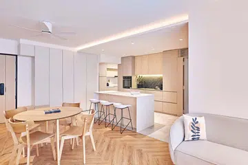 The living, dining and dry kitchen is one big open space that can accommodate large gatherings with various seating configurations.