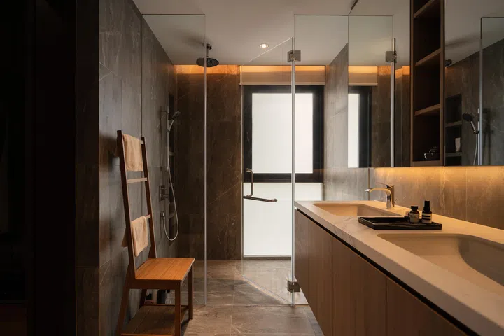 The bathrooms match the overall aesthetic and are super stylish and minimalist.