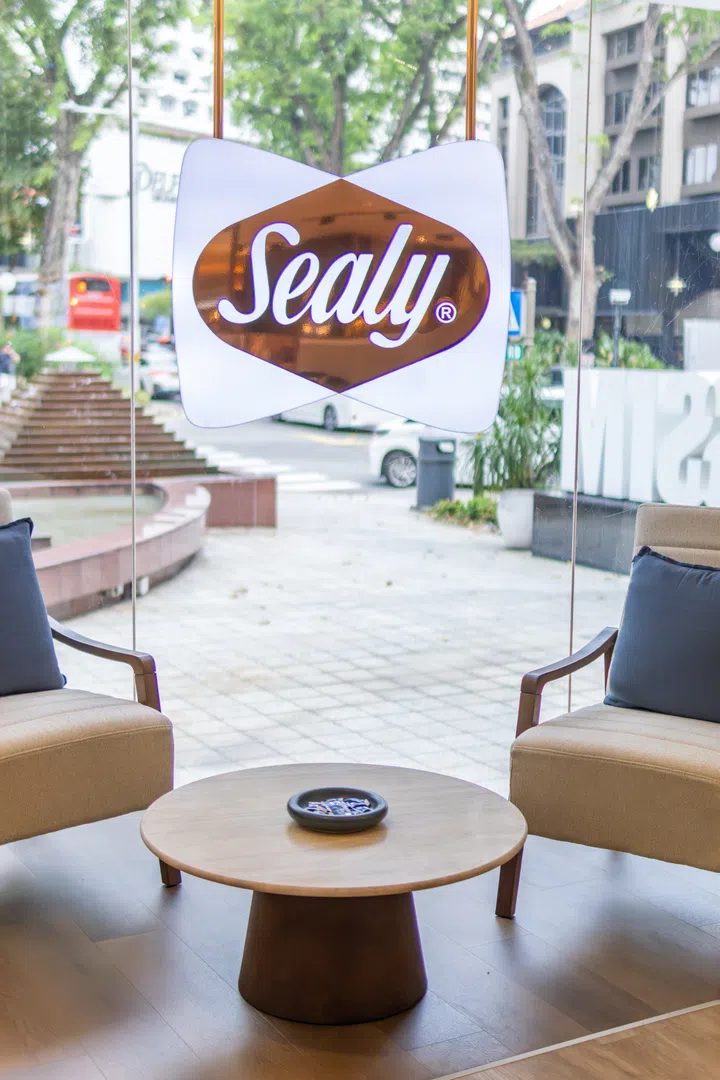 Lounge area in the new Sealy flagship store located at 1 Nassim Road.