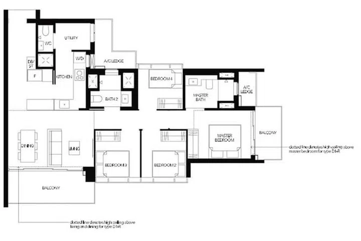 Margaret Ville condo 4 bedroom floor plan. 4 Bedroom units range from 110sqm to 136sqm. Image from official Margaret Ville condo website.